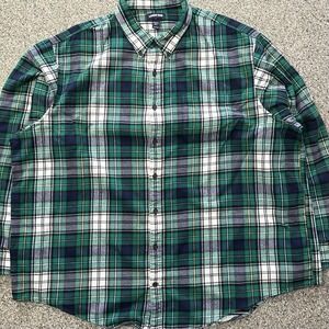 Lands End Flannel Shirt Big Tall Mens 3XLT Long Sleeve Button Up Green Plaid